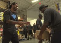 Carolina Panthers pack boxes for Hurricane Florence victims