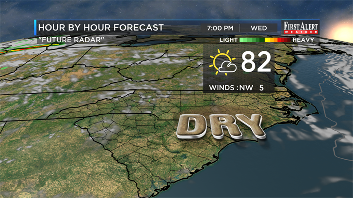 Drier air finally sweeps into SE NC for Wednesday. (Source: WECT)