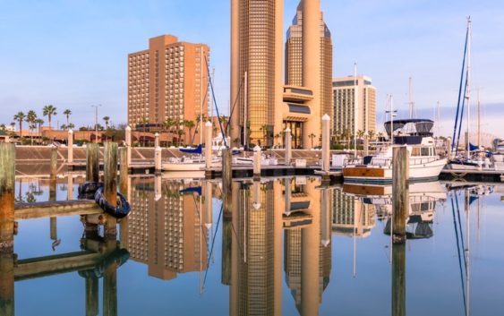 Corpus Christi, Texas, USA skyline on the bay.