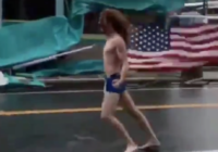 ‘Free and American.’ Man in just boxers waves US flag in face of Hurricane Florence