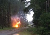 Down power line and tree catch on fire in Hurricane Florence aftermath