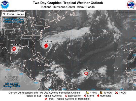 The disturbance in the Gulf of Mexico is now officially Tropical Storm Imelda.