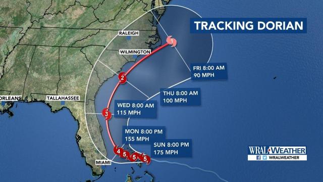 Dorian projected path Sunday 11 am