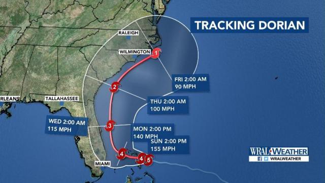 Dorian projected path Sunday 8 am