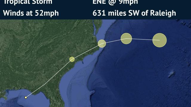 Forecast Track for Tropical Storm Nestor (detailed)