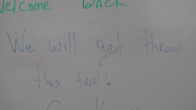 White board at North Central High's temporary campus