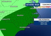 Scattered thunderstorms and showers expected all day, damaging winds possible