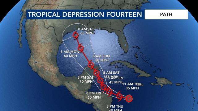 Tropical Depression Fourteen as of August 20, 11 a.m. 