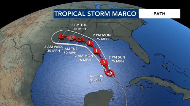 Tropical Storm Marco as of 5 a.m., August 23