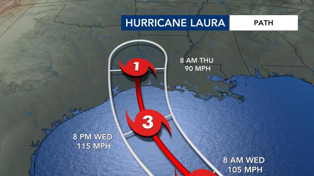 Tropical Storm Laura projected path as of 11 a.m. Aug. 25