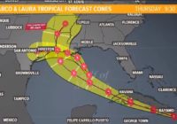 Hurricane Marco's path shifts back west; Tropical Storm Laura strengthens