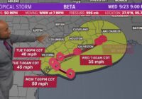 Houston Forecast: Periods of heavy rainfall to continue Tuesday due to Tropical Storm Beta