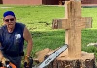 ‘Constant reminder of God’s love’ | Volunteer carves cross from tree downed by Hurricane Laura