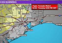 Tornado Watch in effect until 9 p.m. for several counties, Flash Flood Watch remains through Thursday