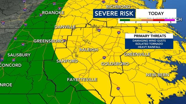 The Triangle is under a Level 2 risk for severe storms on Wednesday 