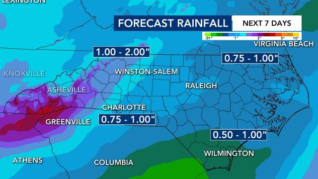 Forecast rainfall over the next 7 days 