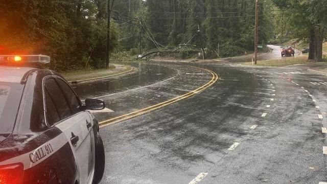 In Chapel Hill, South Columbia Street is closed in both directions near Westwood Drive due to a downed tree. The Chapel Hill Fire Department is asking people to avoid the area. Photo courtesy of the Chapel Hill Fire Department.