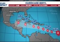 Hurricane Beryl strengthens to category 3 as it continues track to the west