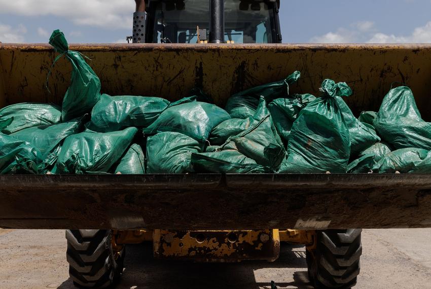 Sandbags at a county facility in Brownsville on July 5, 2024. Businesses and residents in the Rio Grande Valley are making preparations as Hurricane Beryl hits Mexico and is expected to hit the Texas coastline next.