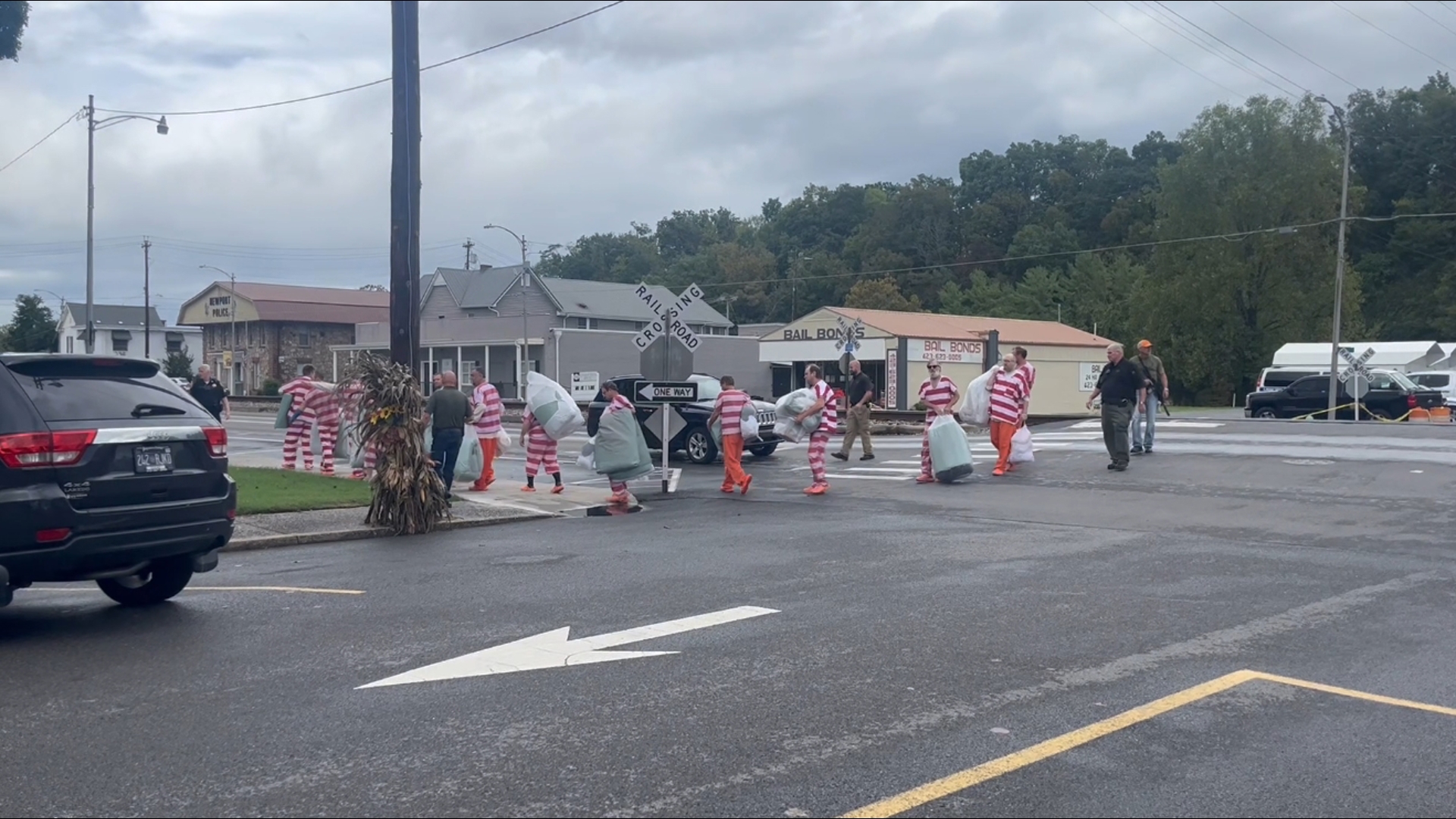 The inmates were escorted by deputies and evacuated to the courthouse as river flooding from Helene overtook portions of Cocke County, Tennessee on Friday.